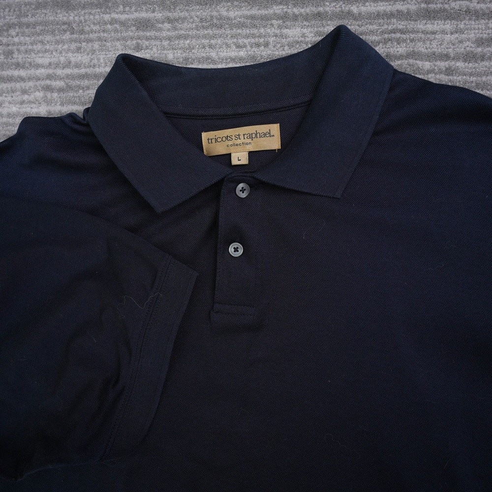 Tricots St Raphael Men Large Navy Blue Mercerized Cotton Short Sleeve Polo Shirt